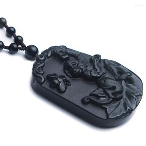 Подвесные ожерелья натуральный черный обсидианский каменный камень каменной обезьяна Ожерелье 50x33x10 мм