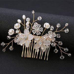 Saç klipsleri düğün tarak aksesuarları beyaz çiçek saç tokaları inci başlıkları altın/gümüş renkli metal başlık gelin için