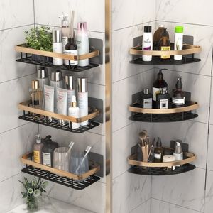 Bathroom Shelves Luxury Bathroom Shelves Without Drilling Rustproof Aluminum Shower Wall Shelf Shampoo Towel Holder Bathroom Organizer Accessorie 230530