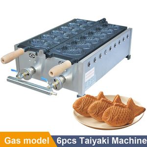 Gaz taiyaki makinesi balık şeklindeki waffle waffle makinesi balık kek üreticisi balık waffle yapım makinesi yapışmaz lpg gaz 6pcs taiyaki yapımcı