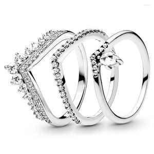 Cluster Rings 925 Sterling Silver For Women Original Classic Wishbone Engagement Wedding Ring Crystals Luxury Jewelry