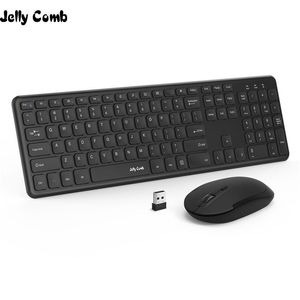 Jelly Combos Comb Ultra Slim 2,4 GHz USB Teclado e Mouse Combo para PC Janela de laptop XP 7/8/9 Teclado ergonômico e tamanho completo do mouse