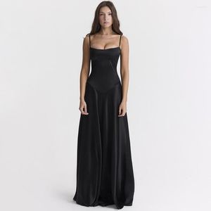 Sıradan Elbiseler Soolasea 2023 Seksi Spagetti Kayışı Sırtsız Yaz Kadınlar Siyah Uzun Parti Elbise y2k kolsuz bağ