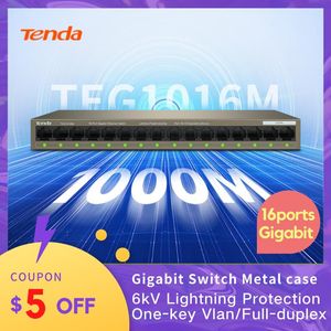 Маршрутизаторы Tenda Gigabit Ethernet Switch TEG1016M 16PORT Desktop Metal Switch 5port Network Gigabit Poe Switch Ethernet для домашнего офиса