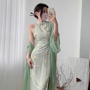 Genç kız Cheongsam elbise Çin tarzı gelişmiş modern qipao kolsuz vintage çiçek kadınlar elasant parti elbise