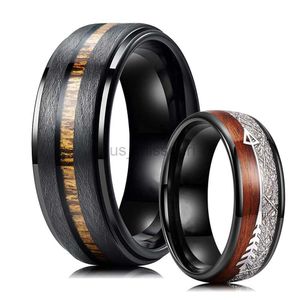 Кольца полосы модные 8 -мм мужчины черные вольфрамовые обручальные кольца кольца inlay hawaiian koa wood and meteorites matte rathed mind