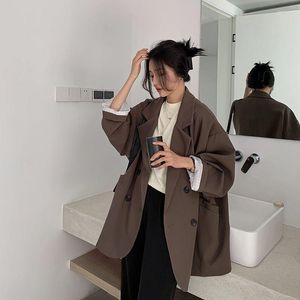 Women's Suits Spring Women Chic Office Lady Double Breasted Blazer Vintage Coat Fashion Lapel Long Sleeve Ladies Outerwear Stylish Tops