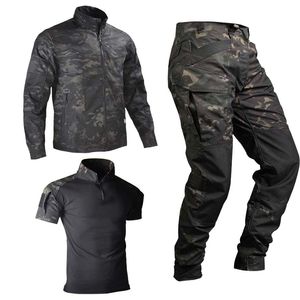 Hunting Sets Tactical Combat Suits Military Uniform Camo Waterproof JacketPantsShirts Hiking Suit Hunting Clothes Sport Airsoft Suit Outfit 230530