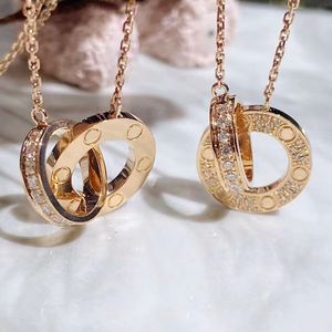 Lüks moda cazibe tasarımcısı mücevher partisi sterlling gümüş çift halka elmas kolye gül altın kolyeler kadınlar için süslü dresler uzun zincirli mücevher hediyesi