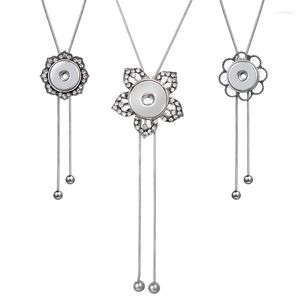 Kolye Kolye Moda Zarif Kristal Rhinestone Çiçek Düğmeleri Snap Kolye Ayarlanabilir 70cm Fit 18mm Takı Toptan