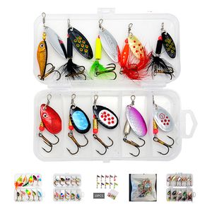 Yemler 10 pcsbox kaşık kabı krankbaits balıkçılık salak tığ işi kiti yemi metal kaşık spinner lure 230530