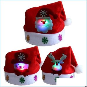 Рождественские украшения шляпы Merry Adt Kid Led Light Up Cap Santa Claus Снеговик Elk Детский шляпы рождественские подарки доставка дома сад f dhgs6
