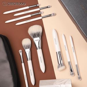 Fırçalar Chichodo Makyaj Fırça2021 Yeni Lüks Saf Beyaz 10 Fırça Sethigh Seviye Fox Keçi Sentetik Saç Profesyonel Güzellik Kalemi