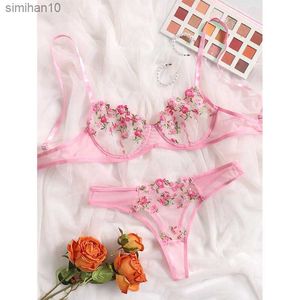 Briefs Panties Lingerie Sexy Floral Embroidery Underwear Transparent Lace Short Skin Care Kits Delicate Fairy Set Woman 2 Pieces L230518