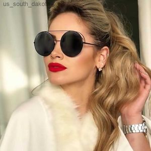 Güneş gözlükleri yuvarlak siyah güneş gözlükleri kadınlar yeni modaya uygun lüks marka tasarımcısı büyük tonlar net daire güneş gözlükleri erkek metal çerçeve erkek tonları l230523