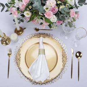 Тарелки элегантное украшение пластикового стола Установка серебряного золотого зарядного устройства набор белого черного края роскошные свадебные вечеринки