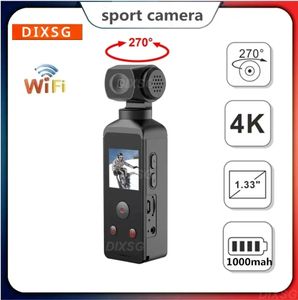 Спортивные экшн-видеокамеры Карманная видеокамера 4K 1080P HD Cam 1 3-дюймовый ЖК-экран 270 Поворотная Wi-Fi Мини-спортивная камера с водонепроницаемым чехлом Motion 231130