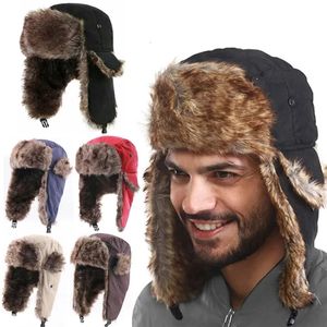 Trapper Hats Mens Winter Trooper Earflap Warm Russian Waterproof Ski Hat Bomber Cap Ear Protectors 231130