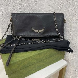 Cowhide Zadig Voltaire Omuz Crossbody Bags Ünlü Kanat Desen Kadınlar Zarfı Elçi Çanta Tasarımcısı Lüks Çantalar Moda Perçin Hobo