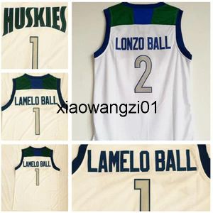 Basketbol NCAA Chino Hills Huskies Lisesi 1 Lamelo 2 Lonzo Ball Jersey Ev Beyaz Ed Basketbol Formaları Gömlek Mix Sipariş