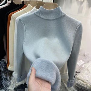 Kadın Sweaters Toptan Fleeces Temel sahte boyun kalın örgü üst kadınlar kış katı artı kadife kazaklar alt örgü sıcak