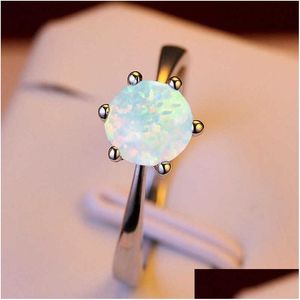 Charm Rings Modyle Yeni Sier Renk Yuvarlak Whiteblue Fire Opal Kadınlar Moda Takı Doğum Taşı Yüzüğü Z0223 Bırak Teslimat Küpe Dhkly