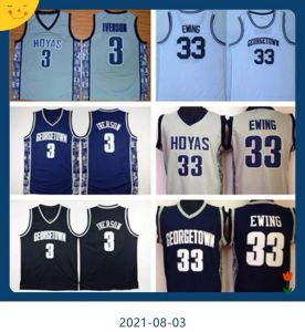 NCAA MENS GEORGETOWN HOYAS 3 ALLEN IVISON KOLEJ FORMLARI 33 Patrick Ewing Üniversitesi Basketbol Gömlek İyi Ed Jersey