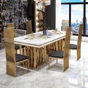 Luxo branco mármore mesa de jantar e cadeira combinação retangular mesas de cozinha tipo italiano grande conciso móveis modernos