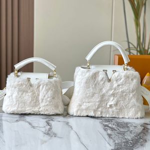 Mink kürk kapusinler çanta çantası tote alışveriş çantası gerçek deri moda harfleri altın donanım çıkarılabilir kayış tasarımcısı crossbody omuz çantaları