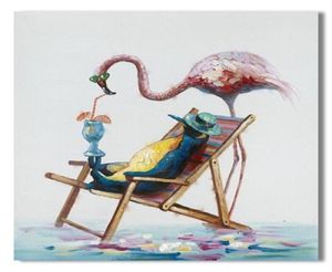 БОЛЬШОЙ Холст в рамке Фламинго Пингвин Пляж 100 Ручная работа Животное искусство картина маслом на холсте высокого качестваРазные размеры A0418221695