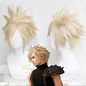 Товары для вечеринок Final Fantasy VII FF7 Cloud Strife, льняные блондинки, парики для косплея с плетеными термостойкими синтетическими волосами, шапочка для парика
