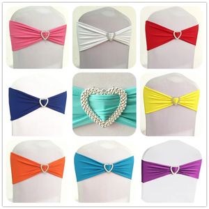 Sashes 10pcs 50pcs Elastik SPANDEX Sandalye Yay Sash Stretch Aly Band, Ziyafet El Partisi Dekorasyonu için Kalp tokası ile 231202