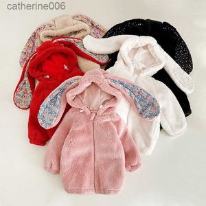 Giyim Setleri Sonbahar Kış Polar Bebek Kızlar Uzun dış Gare Palto Bebek Kız Ceketler 1-7y Toddler Bebek Sıcak Tavşan Kapşonlu Bebek Clothesl231202