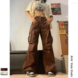 Kadın Pantolon Deeptown Vintage Kahverengi Paraşüt Kadınlar Sıradan Beyaz Kargo Pantolonları Sokak Giyim Harajuku Büyük boyutlu kadın Kore Moda