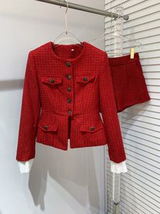 Two Piece Dress European luxury designer autumn and winter new Christmas atmosphere red woolen set