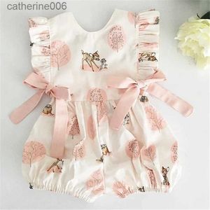Giyim Setleri 0-24m Yaz Giyim Bebek Kız Geyik Çiçek Pamuk Yumuşak Romper Kız Tulum Moda Bebek Elbitlikleri231202