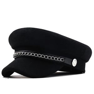 Beralar Utumn Kış Zinciri Siyah Askeri Kadınlar Kadın Düz Ordu Kapağı Salior Şapka Kız Seyahat Ladies Ressamlar 231201
