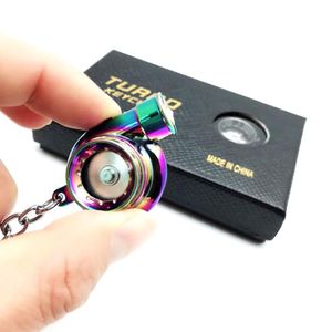 Mini LED Turbo Turbocharger Keychain Spinning Turbine Key Chain Ring Pendant Whistle Sound Keyfob Keyring Car Interior Accessory with box