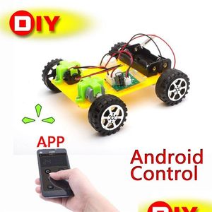 Elektrik/RC Araba DIY Plastik Model Kiti Cep Telefonu Uzaktan Kumanda Oyuncak Seti Çocuk Fizik Bilim Deneyi Birleştirilmiş RC Arabalar Radyo LJ20 DHCLZ