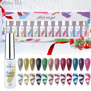 Гель-лак для ногтей, гель-лайнер, лак для ногтей, 12 цветов, набор для рисования крючком, блестящий лак Platinum Nai Art For Christmas 231202