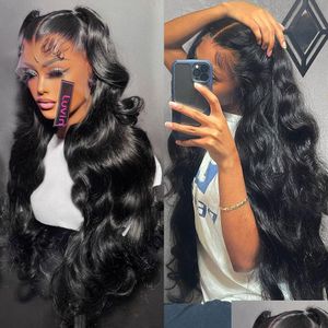 Synthetic Wigs 40 Inch Body Wave 13X4 Transparent Lace Front Human Hair For Women 250 Density Water Frontal Wig Drop Delivery Products Dh2Ed
