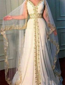 Zarif Arap Kaftan Resmi Gece Elbise Boncuklu Altın Dantel Aplikes İmparatorluk Belli Bir Çizgi Balo Elbisesi Plus Boyutu Kadınlar İçin Özel Durum Elbisesi 2024