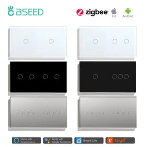 Anahtarlar Aksesuarlar Bseed Zigbee 23456gang Akıllı Işık Touch Switch Single Single AB Standart Tuya Life Google Kontrol Kristal Cam Panel 231202