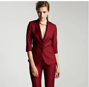 Kadınlar İki Parçalı Pantolon 2023 Resmi Kadınlar Ofis Bayanlar İşi Özel Şarap Kırmızı Profesyonel İş Giyim Giysileri