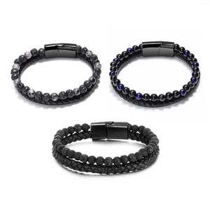 Strand leve empilhamento aniversário frisado pulseira casual couro do plutônio diy para moda masculina pedra natural elegante jóias elástico