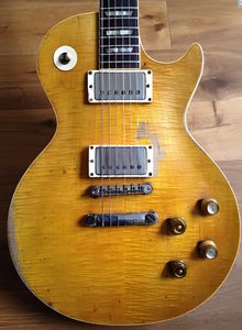 Custom Shop Gary Moore Peter Green Flame Maple Top Relic lp Guitarra elétrica One PC Neck (sem lenço comum), Tribute Aged 1959 Smoked Sunburst 258