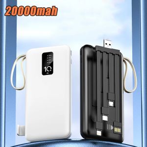 20000mah Power Bank Built in Cable Portable Charger External Battery Pack Powerbank 10000mAh For iPhone Xiaomi Samsung Huawei