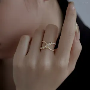 Küme halkaları moda cazibesi mücevher yüzüğü 925 STERLING Gümüş Çift Katmanlı X Hat Çapraz Kadınlar nişan düğün doğum günü hediyesi toptan satış
