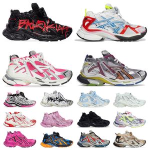 Роскошный бренд Track Runners 7 Женская и мужская дизайнерская обувь Граффити Черный Белый Фуксия Розовый Мужская обувь большого размера Модные кроссовки Кроссовки