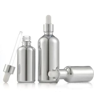 Toptan Gümüş Kaplamalı Cam Essence Yağ Parfüm Şişeleri Sıvı Reaktif Pipet Boz Şişe 10ml 15ml 20ml 30ml 50ml LL